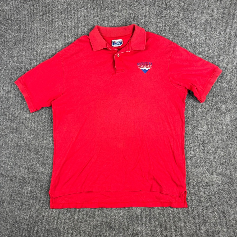 Hanes Polo Mens Size XL Red Keystone Colorado Graphic Short‎ Sleeve Made in USA